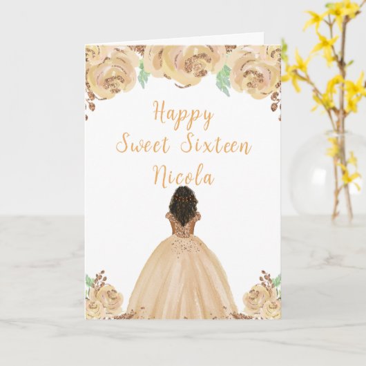 Donkere huid Princess Peach Sweet Sixteen Kaart (Gele Bloem)
