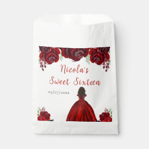 Donkere huid Princess Red Floral Sweet Sixteen Bedankzakje