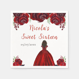 Donkere huid Princess Red Floral Sweet Sixteen Servet