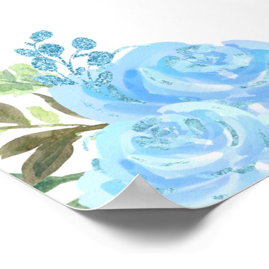 Donkere huid Prinses Blauw Bloemen Verjaardag Welk Poster (Hoek)