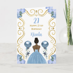 Donkere huid prinses blauw Gelukkige verjaardag Kaart