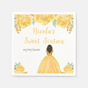 Donkere Huid Prinses Gouden Bloemige Sweet Sixteen Servet