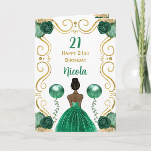 Donkere huid Prinses Groen Gelukkige Verjaardag Kaart