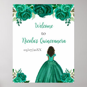 Donkere Huid Prinses Groen Quinceanera Welkom Poster