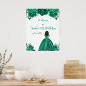 Donkere huid Prinses Groene Bloemen Verjaardag Wel Poster (Keuken)