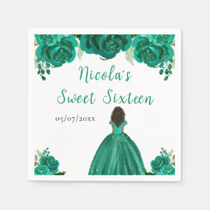 Donkere Huid Prinses Groene Bloemige Sweet Sixteen Servet
