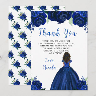 Donkere Huid Prinses Marine Blauw Bloem Zoet Zesti Bedankkaart