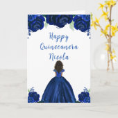 Donkere Huid Prinses Marine Blauw Bloemige Quincea Kaart (Gele Bloem)