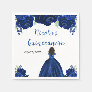 Donkere Huid Prinses Marine Bloemige Quinceanera Servet