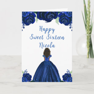 Donkere Huid Prinses Marineblauwe Bloemige Sweet S Kaart