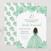 Donkere Huid Prinses Mint Bloemen Verjaardagsfeest Kaart (Voorkant / Achterkant)