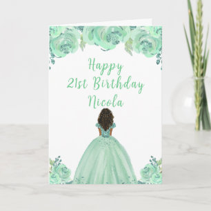 Donkere Huid Prinses Mint Bloemen Verjaardagsfeest Kaart