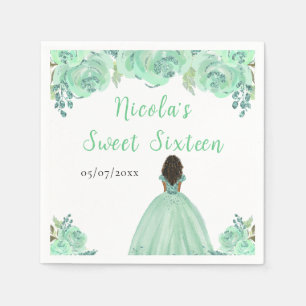 Donkere Huid Prinses Mint Bloemige Sweet Sixteen Servet