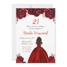 Donkere Huid Prinses Rood Bloemig Verjaardagsfeest