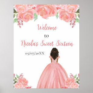 Donkere Huid Prinses Roze Sweet Sixteen Welkom Poster
