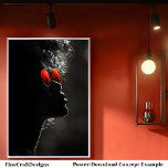 Donkere huid Vrouw profiel, Moderne foto, B2R Poster<br><div class="desc">🖤 Ervaar de krachtige elegantie van het Afrikaanse erfgoed met dit dramatische profielportret van een donkergetinte vrouw met een volumineuze afro en een opvallende rode zonnebril. De hoge contrastverlichting accentueert haar gedurfde kenmerken en de levendige reflectie in haar bril. Dit kunstwerk is perfect voor het toevoegen van een vleugje moderne...</div>