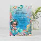 Donkere huid Zeemeermin Baby shower Kaart (Staand voorkant)