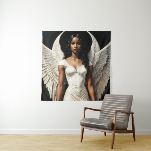 Donkere Huid Zwart Meisje Engel Angelcore Wandkleed (In situ)