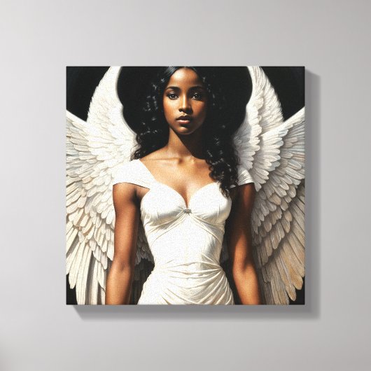 Donkere huid zwart meisje engel canvas afdruk (Voorkant)
