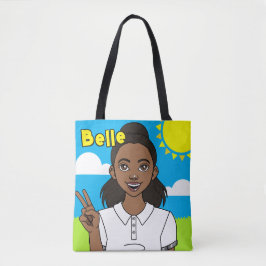 Donkere huidskleur Cartoon Girl School studiebibli Tote Bag