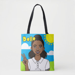 Donkere huidskleur Cartoon Girl School studiebibli Tote Bag