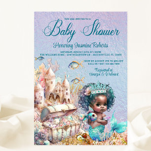Donkere huidskleur Mermaid Princess Baby shower Kaart