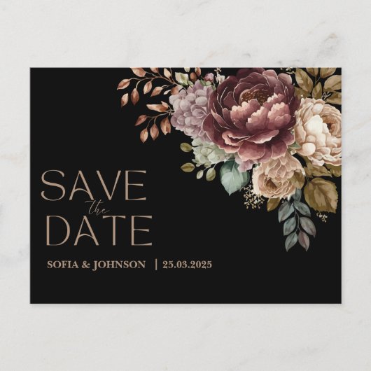 Donkere humeurige bloemen Modern Save the Date Wed Feestdagenkaart (Voorkant)