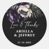 Donkere humeurige boho elegante bruiloft dank u gu ronde sticker (Voorkant)