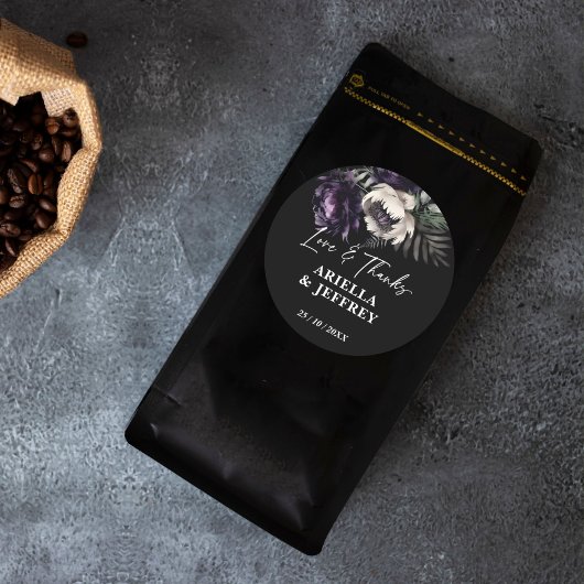 Donkere humeurige boho elegante bruiloft dank u gu ronde sticker