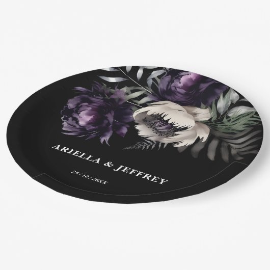 Donkere humeurige boho elegante bruiloft sjabloon papieren bordje (Gekanteld)