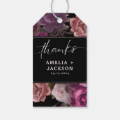 Donkere humeurige bordeaukastanjebloem bloemenbrui cadeaulabel (Achterkant)