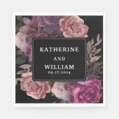 Donkere humeurige bordeaukastanjebruine bloemenzwa servet (Voorkant)