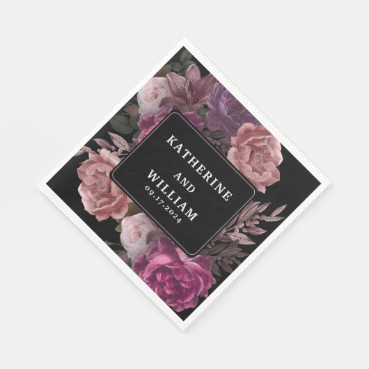 Donkere humeurige bordeaukastanjebruine bloemenzwa servet (Hoek)