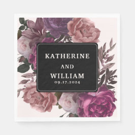 Donkere humeurige bordeaukastanjebruine bloemenzwa servet