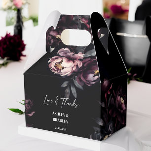 Donkere humeurige bordeaux bloemen bruiloft gunste bedankdoosjes