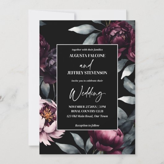 Donkere humeurige bordeaux bloemen elegant alles i kaart (Voorkant)