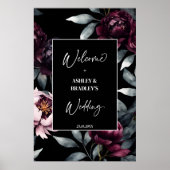 Donkere humeurige bordeaux bloemen welkom teken poster (Voorkant)