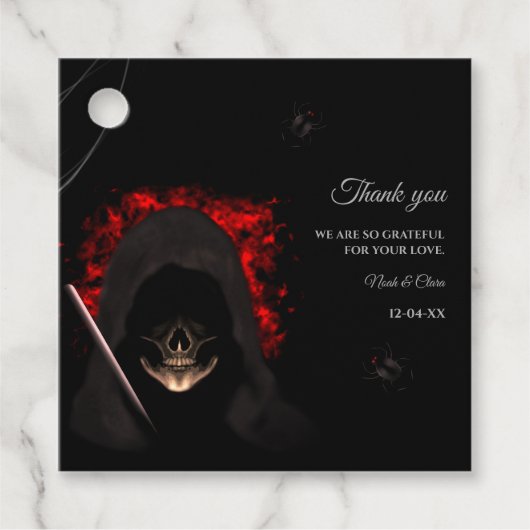 donkere humeurige gotische schedel halloween hallo bedankjes labels (Voorkant)