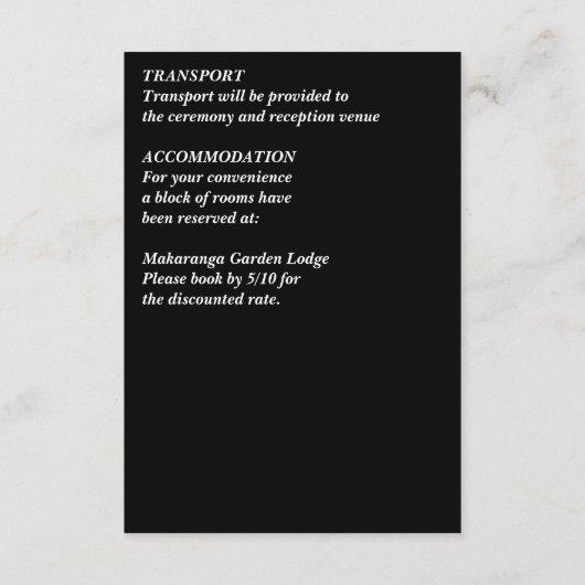 Donkere humeurige noir elegante bruiloft details informatiekaartje (Achterkant)