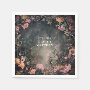 Donkere humeurige romantische bloemenbruiloft kopp servet