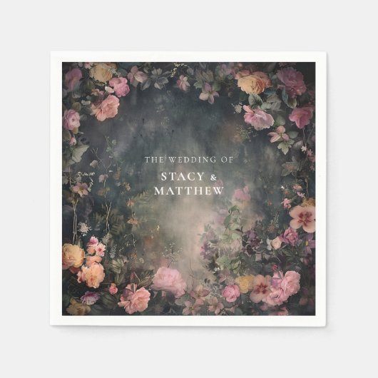 Donkere humeurige romantische bloemenbruiloft kopp servet (Voorkant)