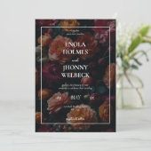 Donkere humeurige romantische bloemenbruiloft uitn kaart (Staand voorkant)