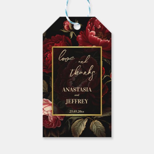Donkere humeurige  rozen bruiloft gunsten cadeaulabel (Voorkant)