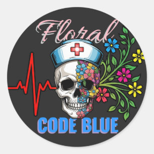 Donkere humor "Florale Code Blauw" Verpleegster Sc Ronde Sticker
