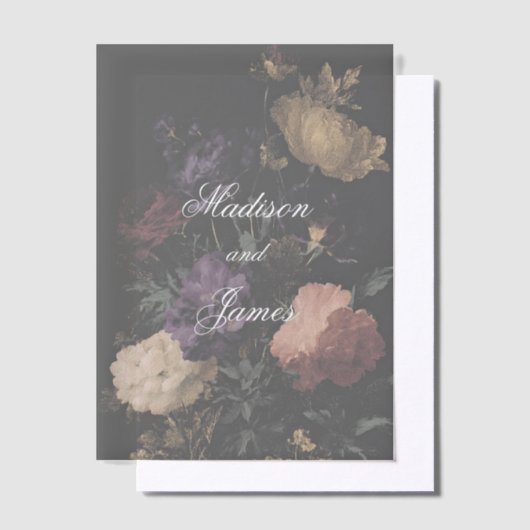 Donkere Huwelijk Romantische Sfeervolle Bloemen Sc Vellum Uitnodigingen (Offset)