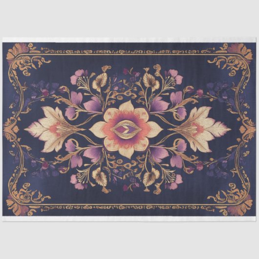 Donkere Indiase Folk Bloemendecor Demask Patroon Tissuepapier (Voorkant)