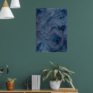 Donkere Indigo Blauwe Marmeren Abstracte Kunstpost Poster