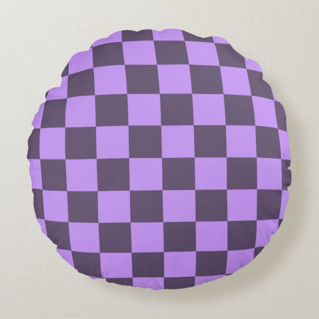 Donkere Indigo en Bleek Violet Checkerboard Rond Kussen (Voorkant)