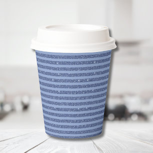 Donkere Indigo Glitter Stijl Horizontale Strepen Papieren Bekers