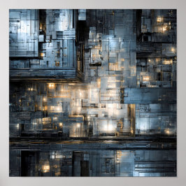 Donkere Industriële Textuur: Dystopische Schakelin Poster